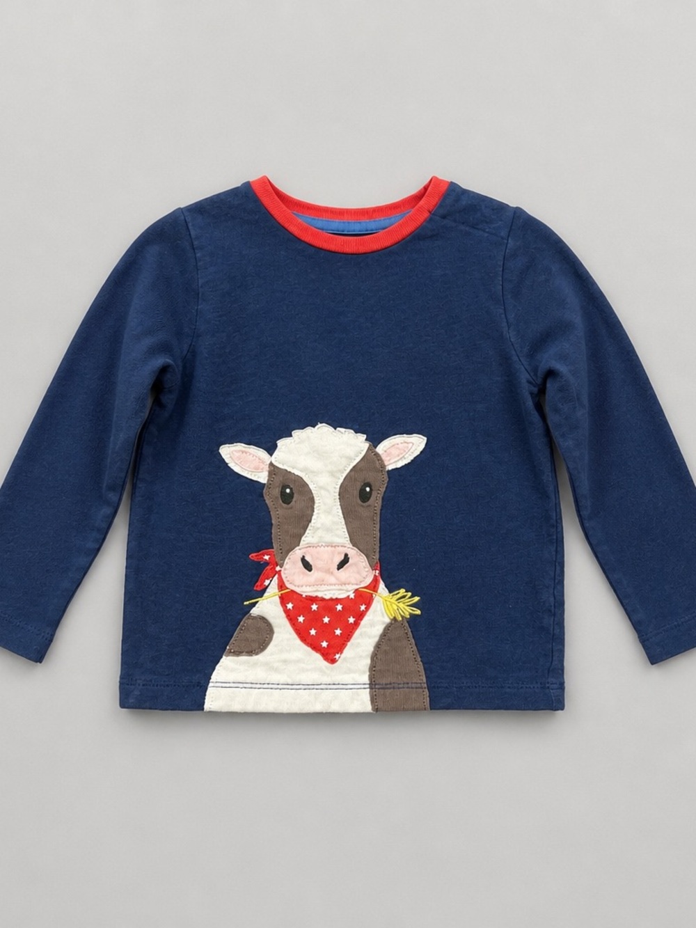 Mini Boden Navy Cow Applique Long-Sleeve shirt size 6-12 months